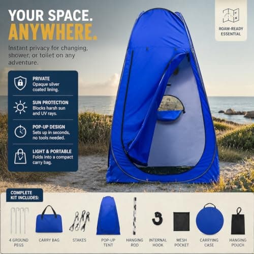 Shower Privacy Toilet Tent Beach Portable Changing Dressing Camping Pop Up tents Room Sun Sunshade Baby Outdoor Backpack Shelter Canopy (BLUE) — view 5