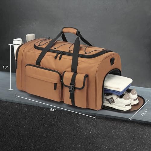 TAIHOYIN Large Gym Bag Backpack with Shoes Compartment, 70L Heavy Duty Sports Duffle Bag for Men & Women, Workout Duffel Bag, Weekender Overnight Backpack for Travel Camping, Khaki — view 6