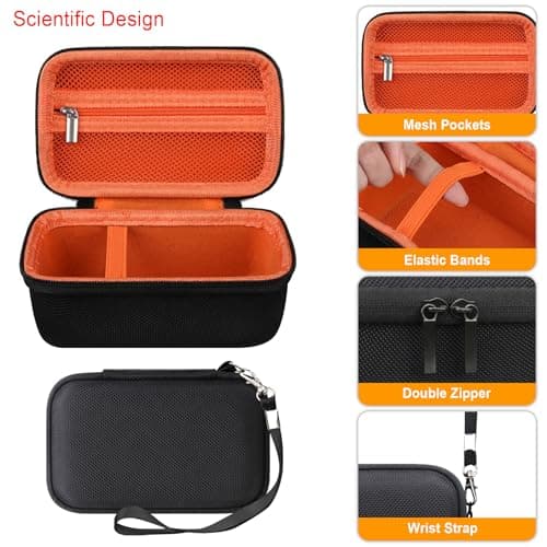 Elonbo Carrying Case for Kodak PIXPRO WPZ2 Rugged Waterproof Digital Camera, Shockproof WiFi 4K Video Digital Camera Storage Cover Bag, Mesh Pocket fits Battery Charger Memory Card. Black+Orang — view 4