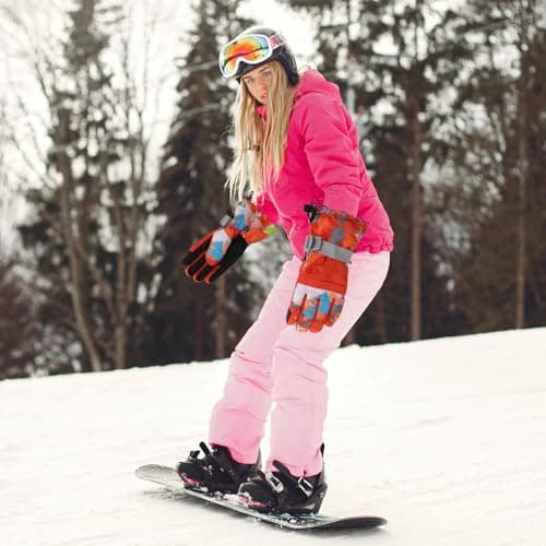 SEWACC Wind Proof Ski Gloves for Winter, Orange Polyester Cotton Warmth — view 6