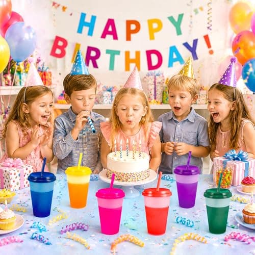 7 Pcs 12 oz Colour Changing Cups Reusable Tumblers with Lids and Straws — view 6