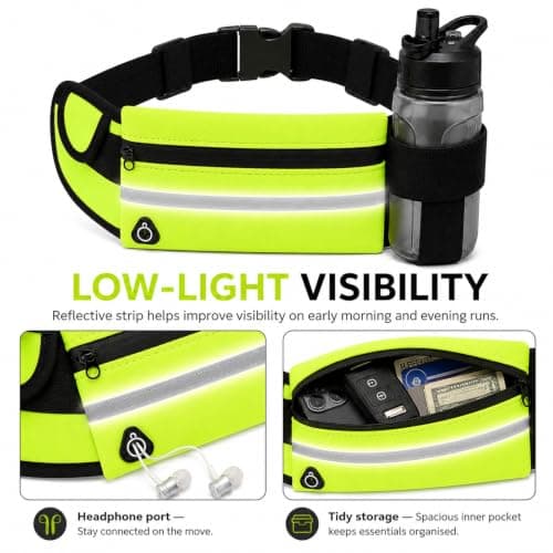 Running Belt with Bottle Holder, Reflective Water-Resistant Waist Pack — view 4