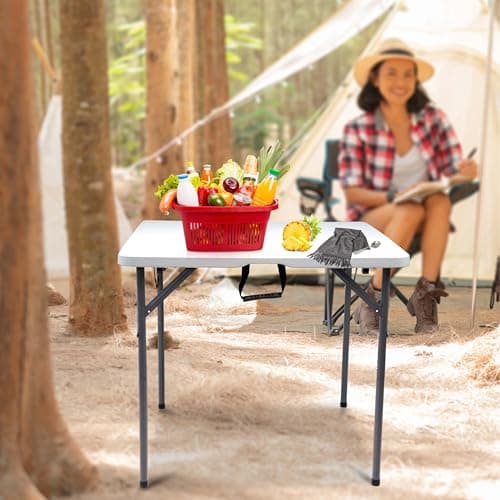 Crystals 3FT Square Folding Table White – Portable Plastic Table for Picnic, Camping, Kitchen, Garden & Outdoor Use, Lightweight Foldable Dining Table, Easy Storage & Carry — view 2