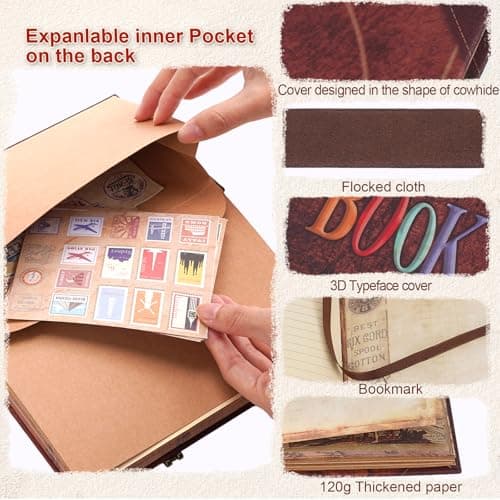 Our Adventure Book Leather Couples Scrapbook Photo Album - 164 Acid-Free Pages, Travel Journal for Anniversaries, Vacations & Date Nights, Pocket-Sized Memory Book, Romantic Gift for Him & Her — view 4