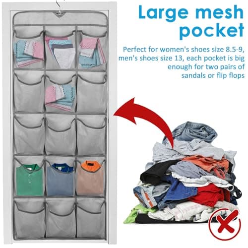 Over Door Storage Organiser, Double-Side Hanging Shoe Storage Organizer with 30 Large Pockets, Large Capacity Back of Door Storages with Rotating Hanger for Bedroom Closet Laundry Room(2pcs grey) — view 3