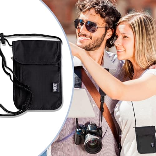 NAYAGOGO Neck Pouches Neck Wallet With RFID Protection, Passport Holder Travel Wallet, Flat Neck Pouch, Travel Documents Holder, Travel Document Wallet Organiser for Passport, Cash, Cards, Keys- Black — view 5