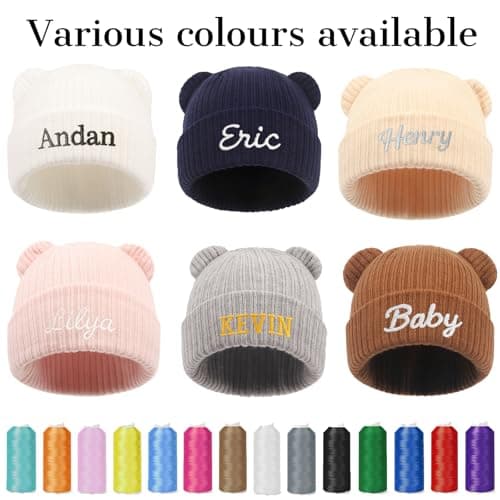 CHARMMYFASHION Personalizsed Baby Beanie Hats,Custom Toddler Baby Beanie Caps Leather Patch Name,100% Wool Acrylic,Infant Winter Warm Knitted Newborn Embroidered Hat,Personalized Baby Gifts(Navy) — view 4