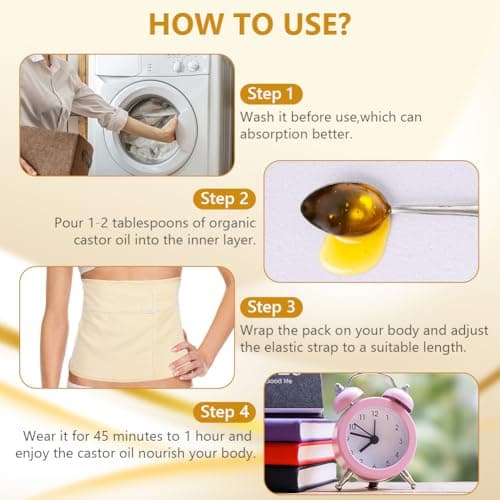 AOOWU Castor Oil Pack, 2PCS Reusable Castor Oil Pack Wrap Kit, Organic Castor Oil Compression Wrap for Liver Detox with Storage Bag, Castor Oil Wrap Machine Washable Anti Oil Leak (Oil Not Included) — view 6