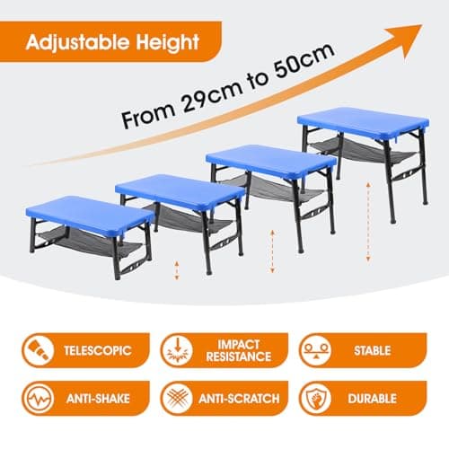 Taylor & Brown Portable Folding Camping Table and Telescopic Stool Set, Adjustable Height Foldable, Lightweight and Sturdy for Outdoor Picnic, Beach, Also Ideal as Lap Desk, Bed Table (Blue) — view 4