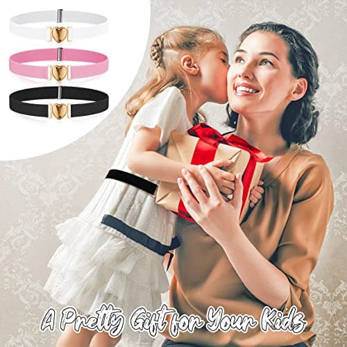 Firtink 3 Pack Girls Elastic Belts, Adjustable Kids Belt with Heart Buckle — view 6