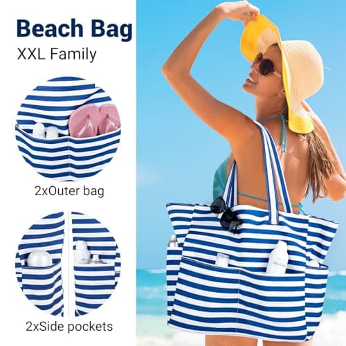benpen Large Beach Bag for Women:Summer Beach Tote Bag with Zip — view 6