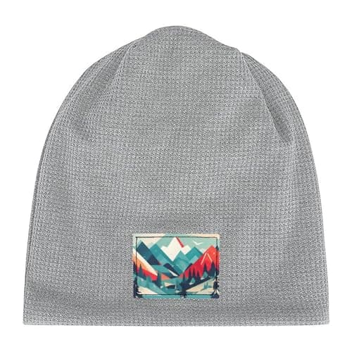CADREWY Travel Mountain Scenery Print Waffle Pullover Hat Warm Winter Headwear Lightweight Cozy Cap Outdoor Skiing Travel, Light Grey, One size — view 4
