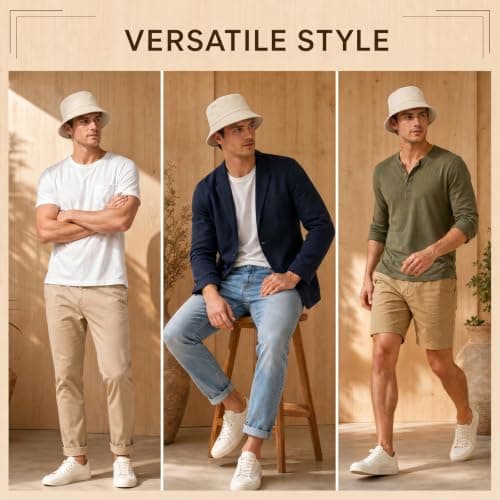Geukmun Bucket Hat Unisex Cotton Sun Protection Summer Beach Outdoor Fishing Travel Hat UV Packable Beige — view 5