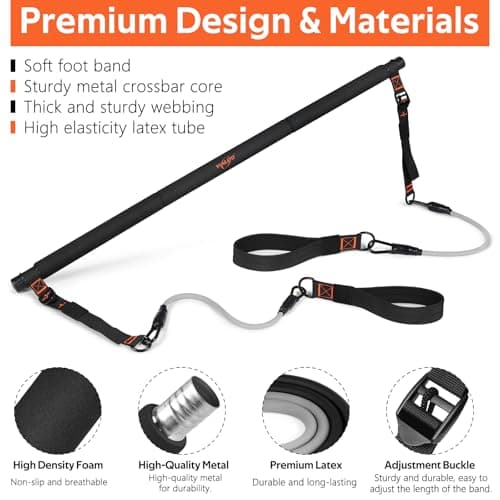 Pilates Bar Kit with Resistance Bands, 3-Section Multifunctional Yoga Pilates Bar with Metal Adjustment Buckle.Portable Pilates Equipment for Women & Men Full-Body Workouts at Home Gym — view 4