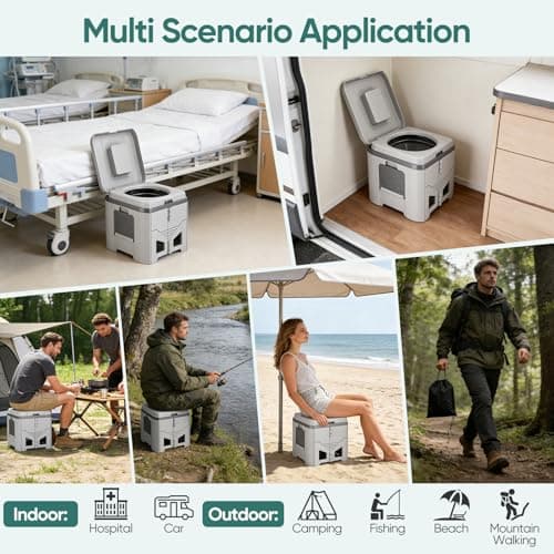 Portable Camping Toilet,Foldable Toilet for Adults with 3 Rolls Drawstring Trash Bags,Travel Toilet with Paper and Phone Holder,Emergency Toilet,Waterproof,Lightweight,Easy-Clean,for Fishing,Camping — view 5