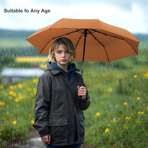 SoulRain Compact Windproof Travel Umbrella - Small, Mini Folding Parasol Kring Buckle. for Backpacks and Cars, Offering Sun & UV Protection(Brown) — view 6