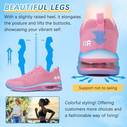 Running Shoes Womens Trainers Walking Shoes Air Cushion Athletic Sneakers Ladies Breathable Mesh Sport Sneakers Lightweight Non Slip Casual Tennis Workout Jogging Gym Trainers Pink — view 6