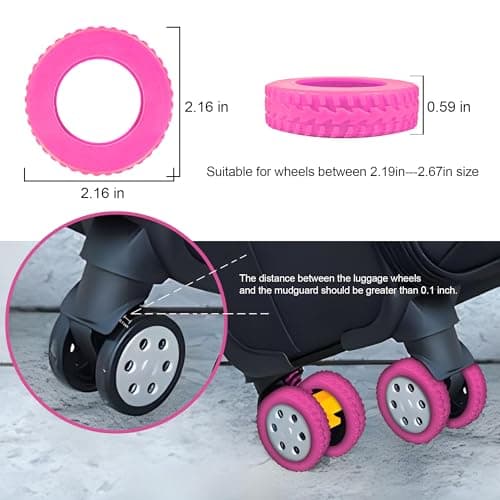 IRAINSUN (8 Pack Silicone Luggage Wheel Covers for 8-Spinner Wheel Suitcases, Mute & Shock Absorption Protector, Wear-Resistant & Noise-Reducing, Perfect for Travel (Luminous Pink) — view 6