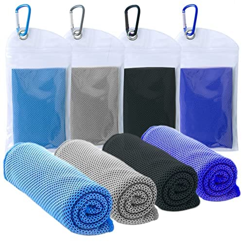4 Packs Cooling Towel (40"x12"),Ice Towel,Soft Breathable Instant Towel,Microfiber Cool Towel for Yoga,Golf,Sport,Gym,Workout,Camping,Fitness,Outdoor &More Activities (Blue/Gray/Black/Dark Blue)