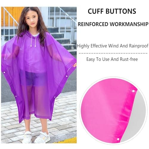 flintronic Kids Waterproof Rain Poncho, Kids Portable Raincoat Rain, Reusable EVA Raincoat for Girls Boys, Lightweight Rainwear Children with Hood and Buttons, for School Outdoor Travel Hiking — view 5