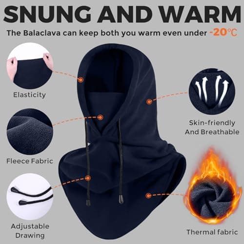 AURUZA Balaclava Winter Hat Thermal Face Mask Snood Hood Hat Neck Warmer, Windproof Ski Mask for Winter Outdoor Sports (Navy Blue, L) — view 3