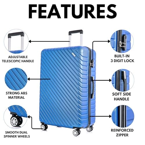 FLYMAX 24" Medium Suitcase 4 Wheel Lightweight Luggage Hard Shell ABS Travel Case Hold Check in Fits 15kg - 20kg Medium Size + 3 Digit Lock + Telescopic Handle 67 Litre Capacity — view 3