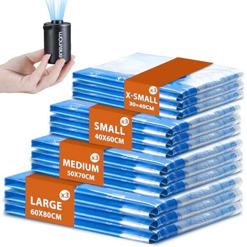 Vacuum Storage Bags -12 Pack Space Saver Bags with Portable Wireless Electric Air Pump Suitable for Travel Luggage Suitcase Clothing