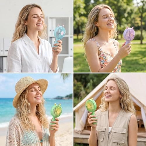 Falafoty 3 Pack Mini Portable Fan Cute Handheld Lightweight Personal Fan, USB Rechargeable Small Cooling Fan for Summer Outdoor Travel Office Beach Camping, Mini Desk Fan for Girl Kids Women Men — view 6