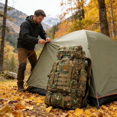HUAXITRA Hiking Backpack Camping Military Tactical Backpack, 80L Waterproof Large Rucksack Travel Daypack for Men Women, Molle Rucksacks Climbing Backpack for Hunting Rucksack (Woodland Camo) — view 2