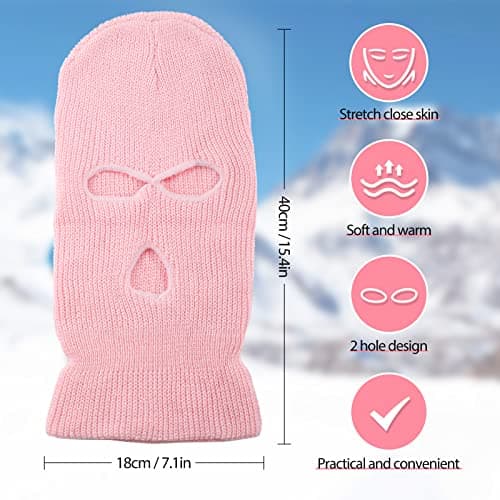 BBTO 1 Pcs 3 Hole Knitted Balaclava, Thermal Winter, Pink — view 2