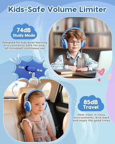 awatrue Kids Headphones, HK05 Wired Headphones for Kids with 74/85db Volume Limited, HD Sound, Sturdy Design & Super Light-135g, Over Ear earphones for iPad/Boys/Travel/School/Tablet (Blue) — view 2