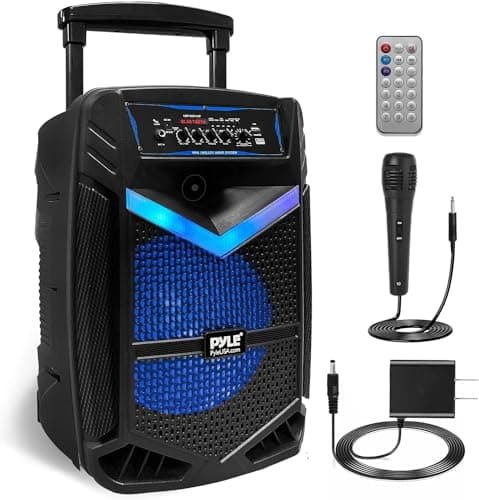 Pyle Portable Bluetooth PA Speaker System, 800W Rechargeable Outdoor Karaoke Machine with 30cm Subwoofer, 2.5cm Tweeter, Wireless Bluetooth Speaker with Microphone