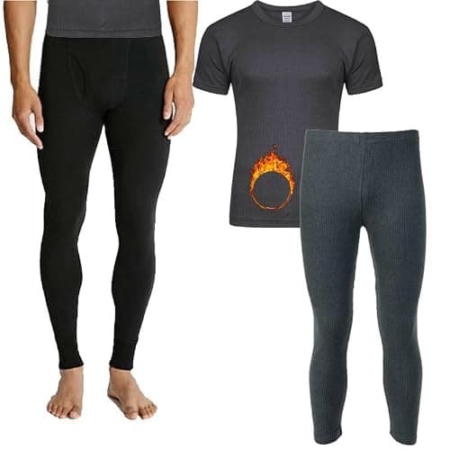 TT ThreadTrade Men's Thermal Underwear Set, Top Bottom Long Johns Warm Base layer Thermal Set Vests Trousers for Cold Winter Wear and Skiing Running Workout (Charcoal Short-Sleeve Set, L)