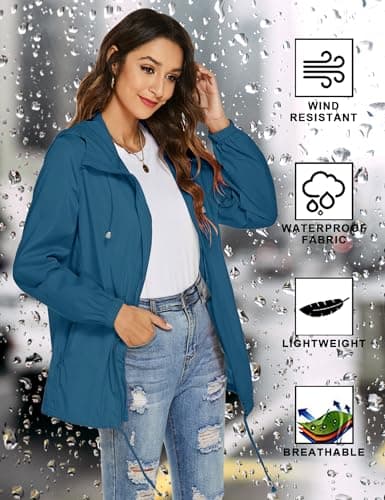 Rapbin Women's Raincoats Waterproof Thin Breathable Packable Rain Jacket — view 3