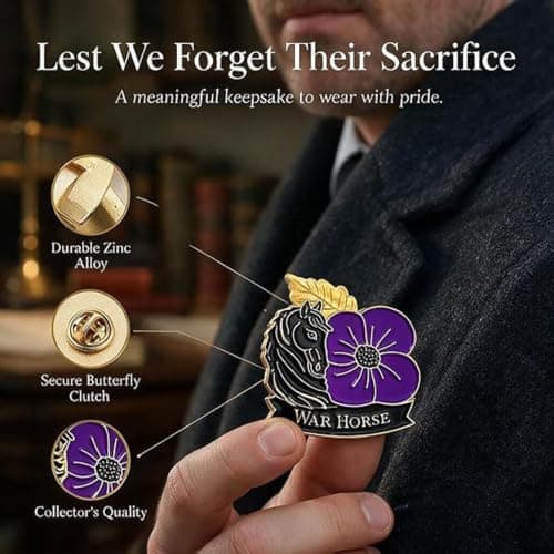 Limited Edition War Horse Purple Poppy 111th Remembrance Brooch (#A) — view 4