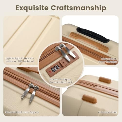 COSTWAY Suitcase Sets 5 Piece, 20"/24"/28" Lightweight Luggage Set (Beige) — view 4