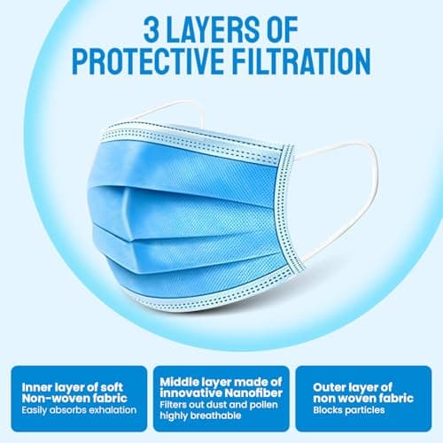 500 Disposable Face Masks 10 Boxes 3-Layer Breathable Soft Ear Loops — view 2