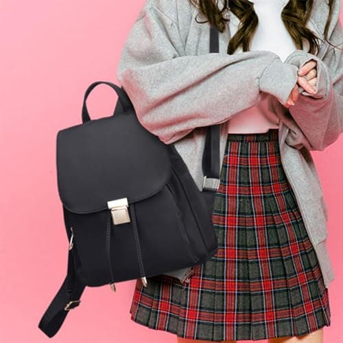 Farcauo Mini Backpack Fashion Small Nylon Backpack for Women Black Lightweight Travel Bags Cute Daypack — view 5