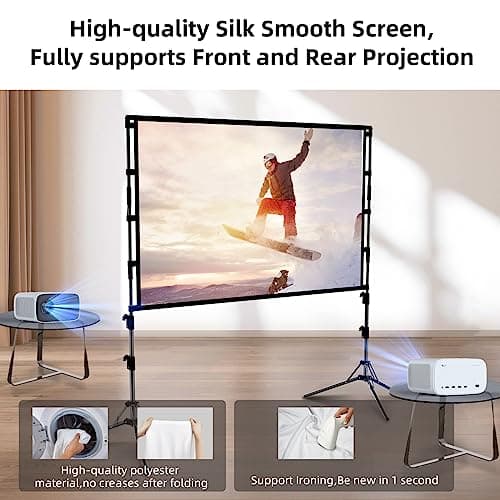 100 Projector Screen with Stand Foldable Portable Movie Screen 100”（16：9）, HD 4K Double Sided Projection Screen with Carry Bag Indoor Outdoor Video Screen for Home Theater — view 3
