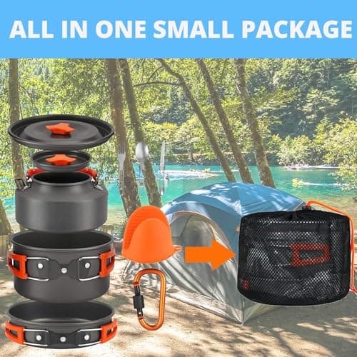 Camping Cooking Set WODSTA for 1-3 People Aluminium Camping Cookware Kit — view 6