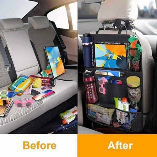 19x24 Inch Waterproof Car Backseat Organizer with Tablet Holder & Mesh Storage Pockets, Fastening Straps Car Caddy for Kids, Travel, Road Trips, SUV, Sedan — view 5