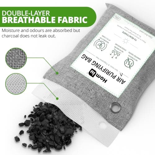 Homiu Bamboo Charcoal Air Purifying Bags - 4 Pack 200g Natural Odour Eliminator - Activated Charcoal Odour Absorber - Air Fresheners for Room Shoe Deodoriser Car Air freshener - Moisture Absorber — view 5