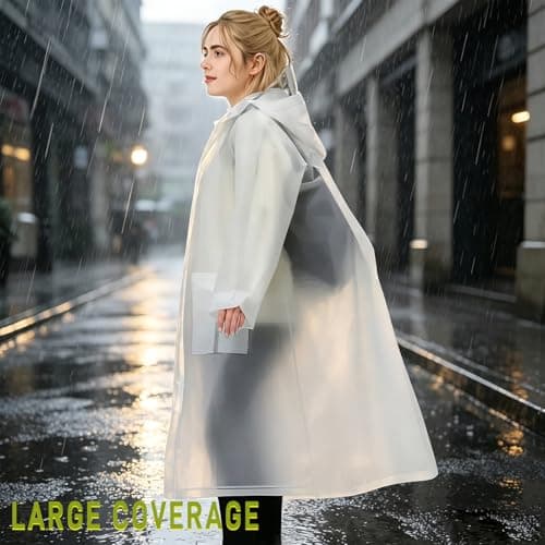 Yixker EVA Adults Rain Poncho, Portable Waterproof Poncho, with 2 Storage Bag&Reusable raincoat with Hoods for Camping,Fishing, Hiking Travel, Amusement Parks, Festival(White) — view 2
