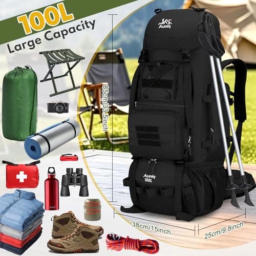Auniq Hiking Backpack, 100L Large Capacity Trekking Rucksack Waterproof Hiking Rucksack Travel Bag Lightweight Outdoor Camping Daypack for Men Women Climbing Cycling Camping Travelling Outdoor Sports — view 2