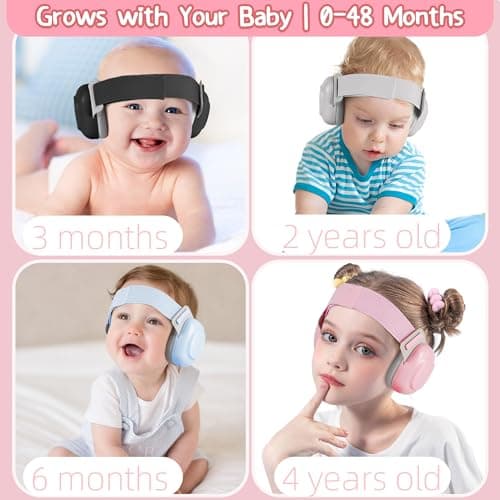 Baby Ear Defenders, Noise Reduction Earmuffs for 0-48 Months,SNR 27dB, Soft Earpads,Adjustable Headband,Comfortable Toddler Headphones Against Hearing Damage Improves Sleep,Travel Essentials (Black) — view 2