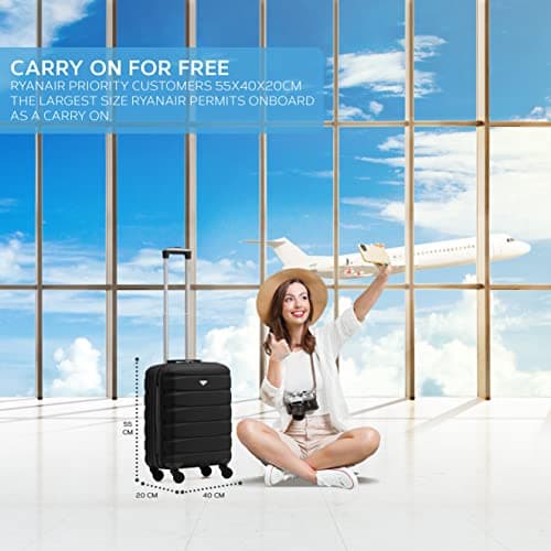 Flight Knight 55x40x20 Ryanair Priority Cabin Suitcase, Also for EasyJet, Jet2, Lightweight,ABS Hard Shell, Durable 4-Wheel Cabin Case, Carry-On Size 10kg Hand Luggage, Travel Bag- 55 x 40 x 20 — view 2