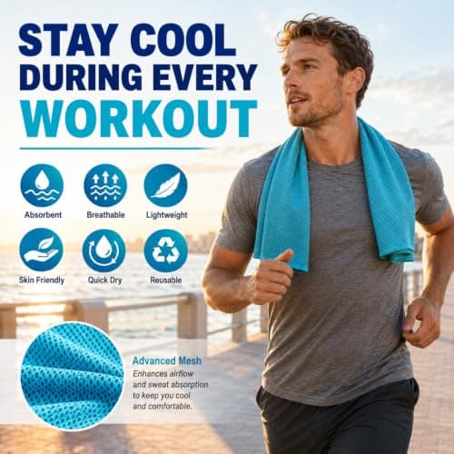 2PCS Cooling Towel, Microfiber Cool Ice Towel for Neck, Soft Breathable Cooling Wrap for Fitness Guys Microfiber Stay Cool, 24+ Hours Cold Relief Towels for Neck and Face Yoga Sport Running Gym Towels — view 4
