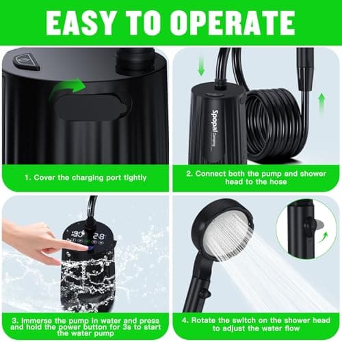 Spopal 10000mAh Portable Camping Shower Pump for Camping Hiking Pet Washing — view 5