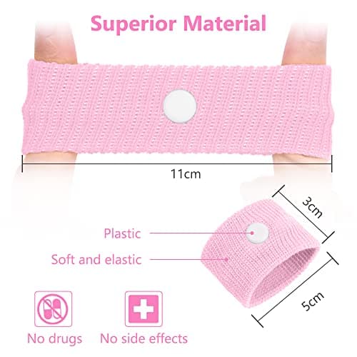 ACWOO Motion Sickness Wristbands, 2 Pairs Natural Sickness Bands for Kids & Adults, Anti-Nausea Wristbands for Car Sea Sickness, Relief Wristbans for Sea Flying Travel (Pink+White) — view 2