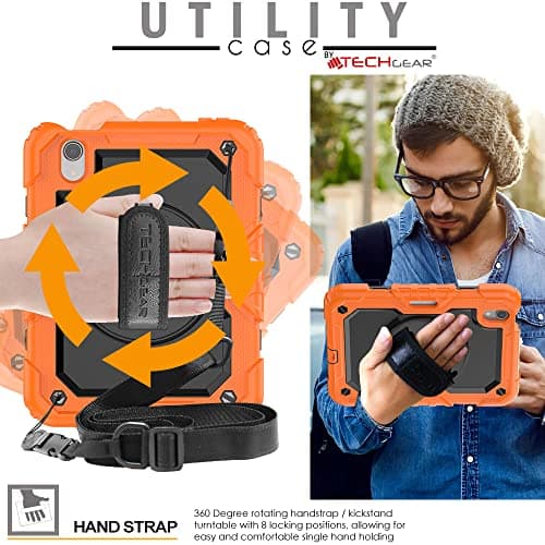 TECHGEAR UTILITY Case for iPad Mini 7/6, 8.3" - Tough Rugged HEAVY DUTY Armour Shockproof Case with 360 Rotating Stand, Hand and Shoulder Strap - Orange — view 4